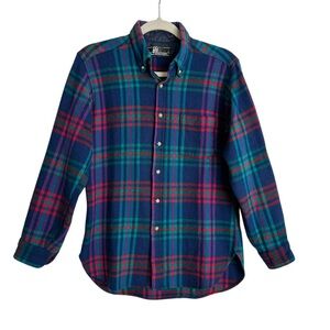 Men's Plaid Button-Down Shirt in Blue, Green & Red